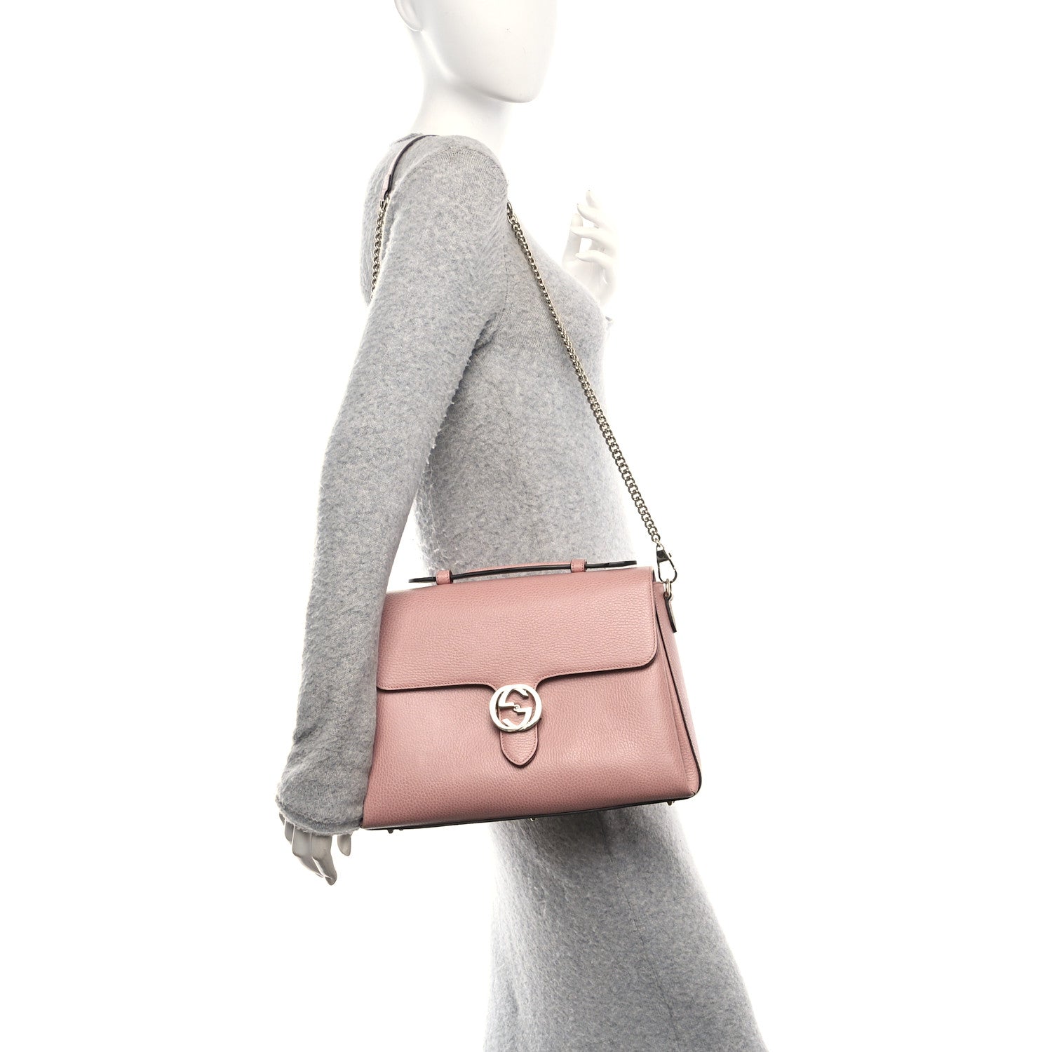 Gucci Dollar Calfskin Medium Interlocking G Top Handle Shoulder Bag Soft Pink 2 of 11