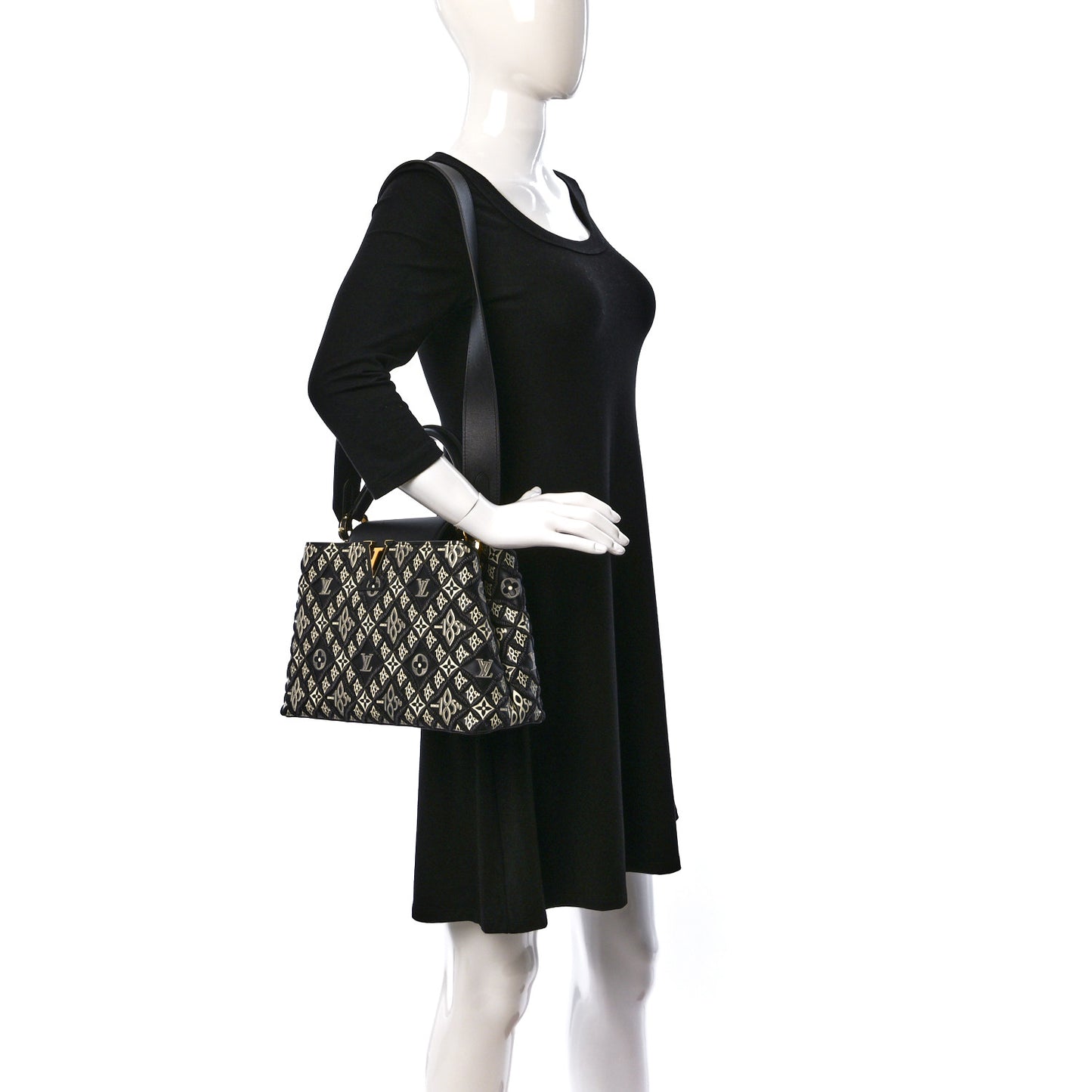 Calfskin Since 1854 Embroidered Capucines PM Black