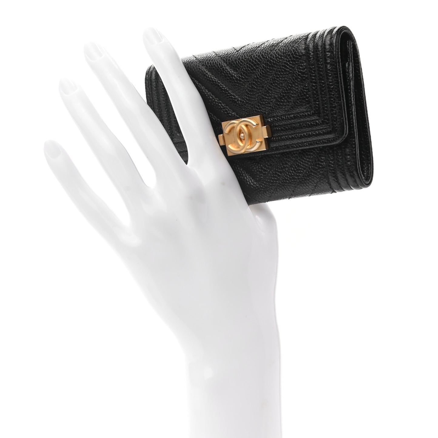 Caviar Chevron Quilted Boy Card Holder Wallet Black