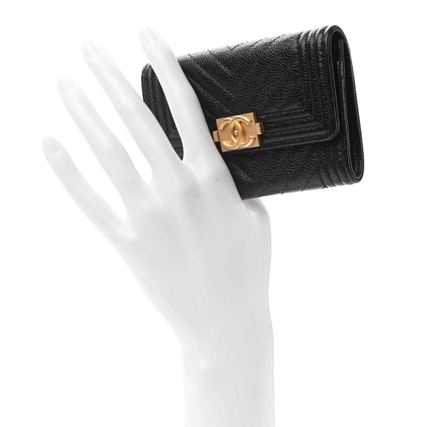 Chanel Caviar Chevron Quilted Boy Card Holder Wallet Black 2 of 7