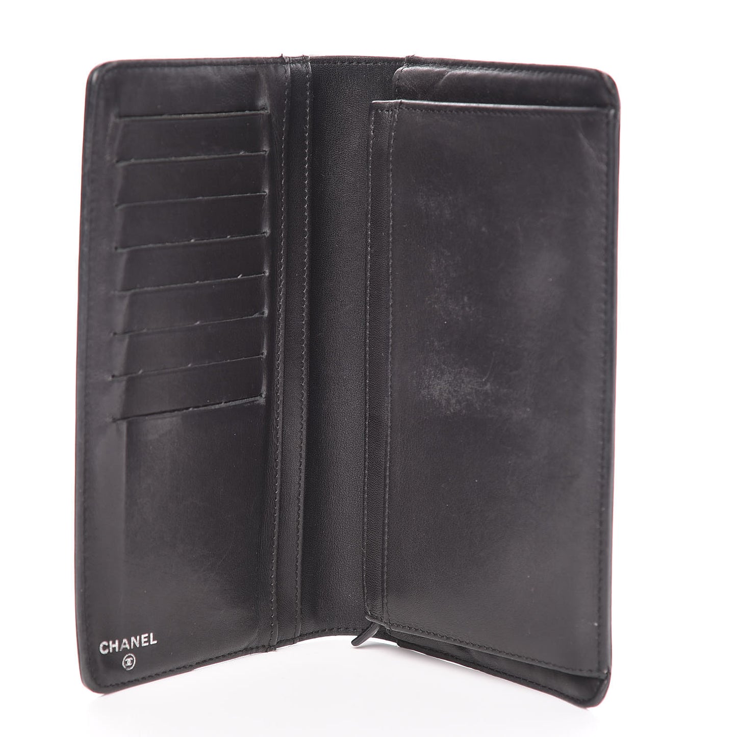 Lambskin Embossed Logo Yen Wallet Black