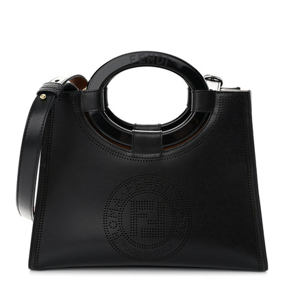 Fendi Vitello Liberty Plexiglass Stamp Patch Perforated Small Runaway Shopper Tote Black 1 of 9
