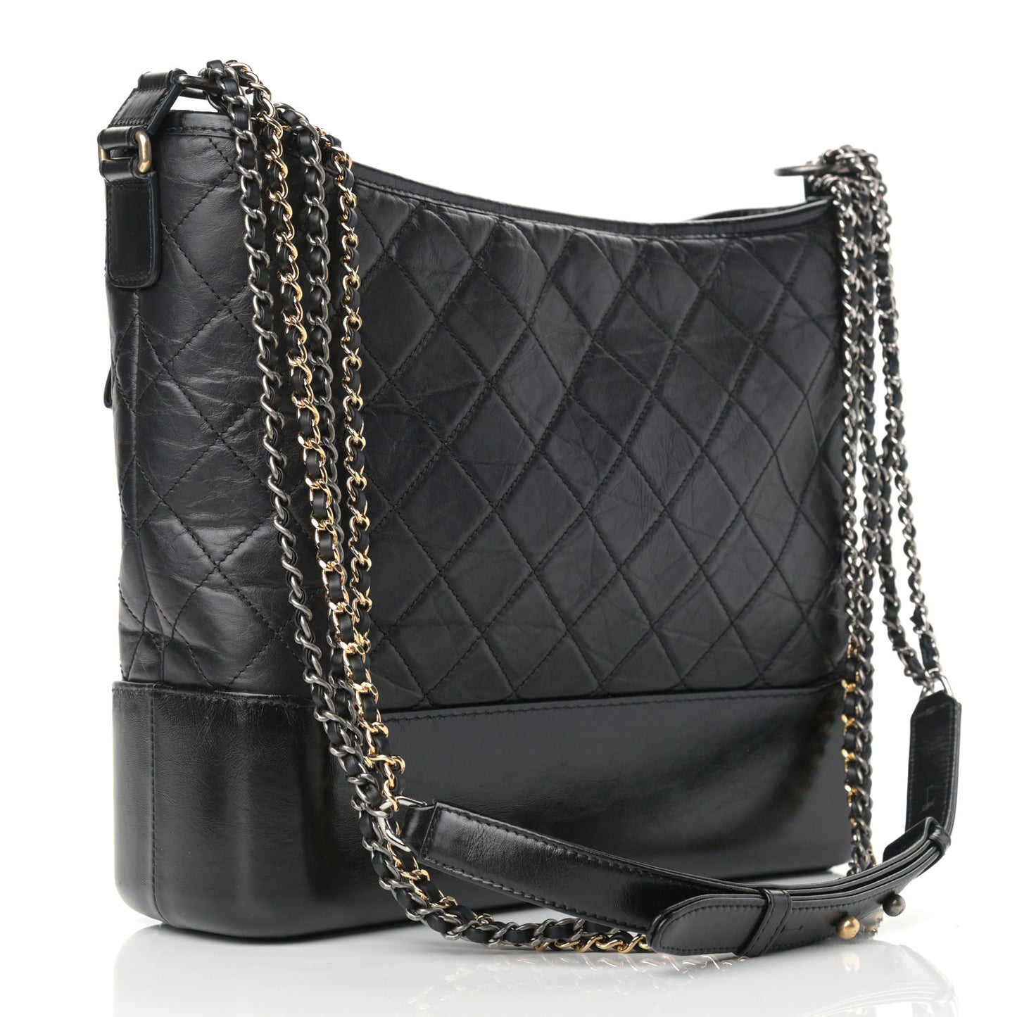 Aged Calfskin Quilted Large Gabrielle Hobo Black