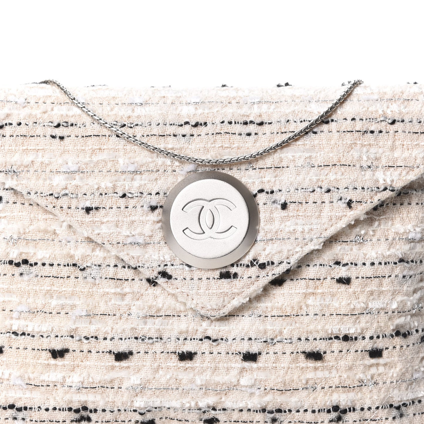 Tweed Quilted Envelope Chain Clutch White