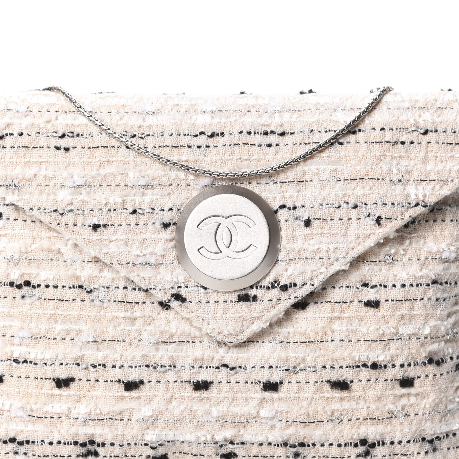 Chanel Tweed Quilted Envelope Chain Clutch White 8 of 8