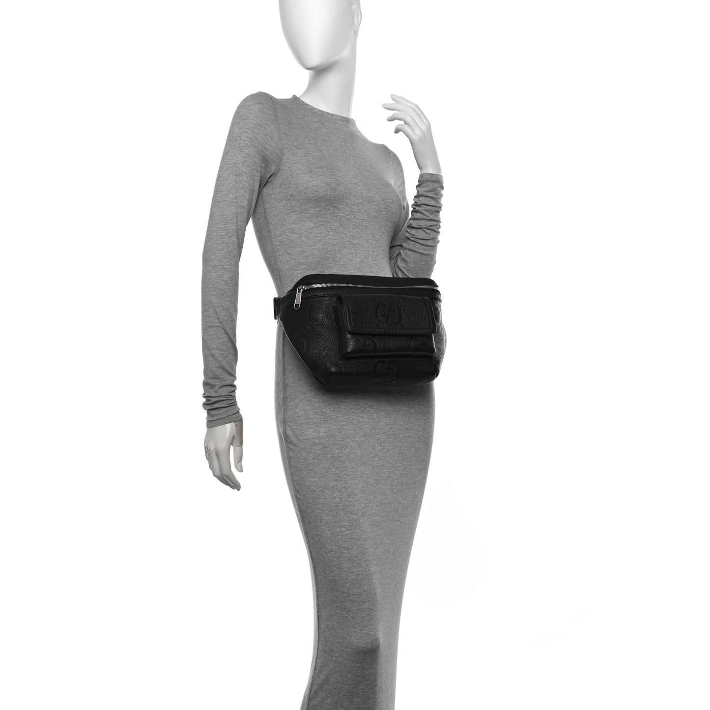 Calfskin GG Tennis Embossed Pocket Belt Bag Black