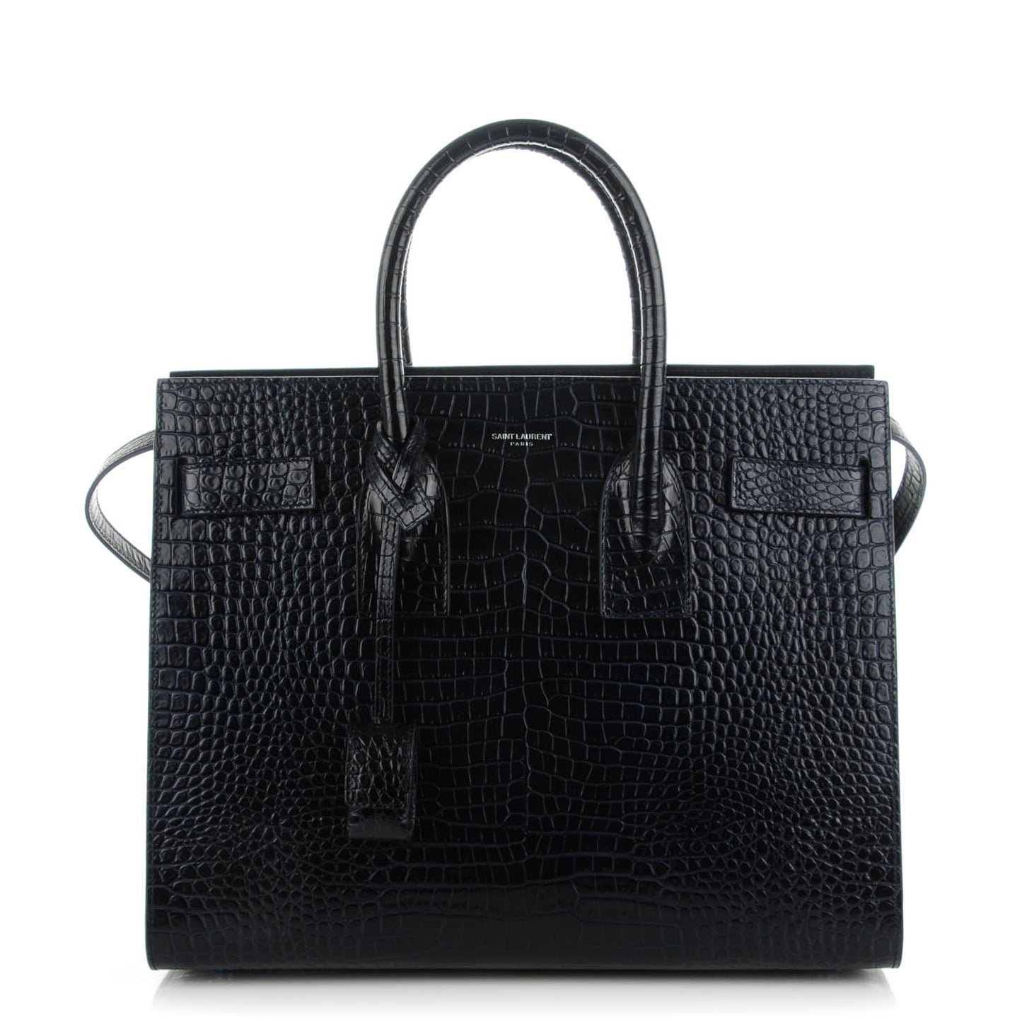 Calfskin Crocodile Embossed Small Sac De Jour Deep Blue