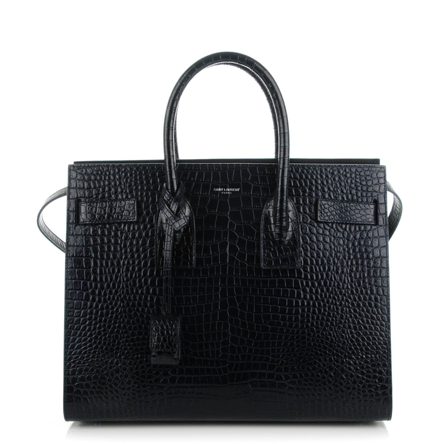 Saint Laurent Calfskin Crocodile Embossed Small Sac De Jour Deep Blue 1 of 7