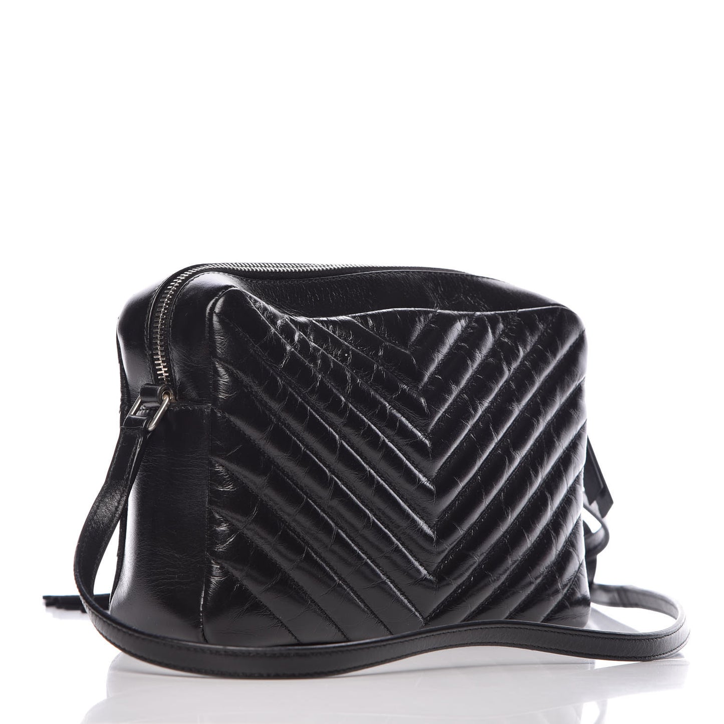 Cracked Shiny Calfskin Matelasse Monogram Lou Camera Bag Black