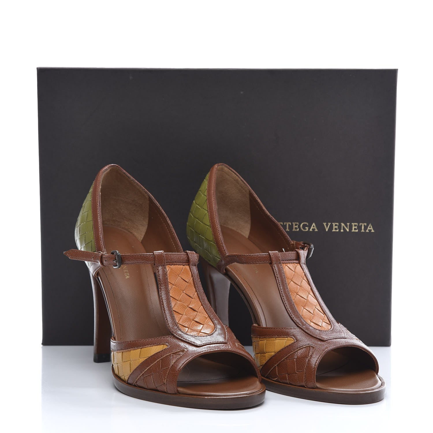 Bottega Veneta Goatskin Intrecciato Peep Toe Pumps 36 Brown Multicolor 10 of 10