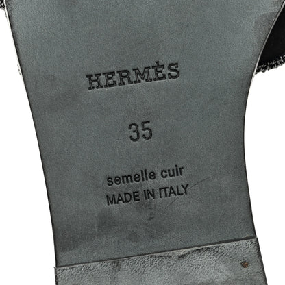 Hermes Suede Goatskin Crystal Embellished Oran Sandals 35 Black 6 of 7