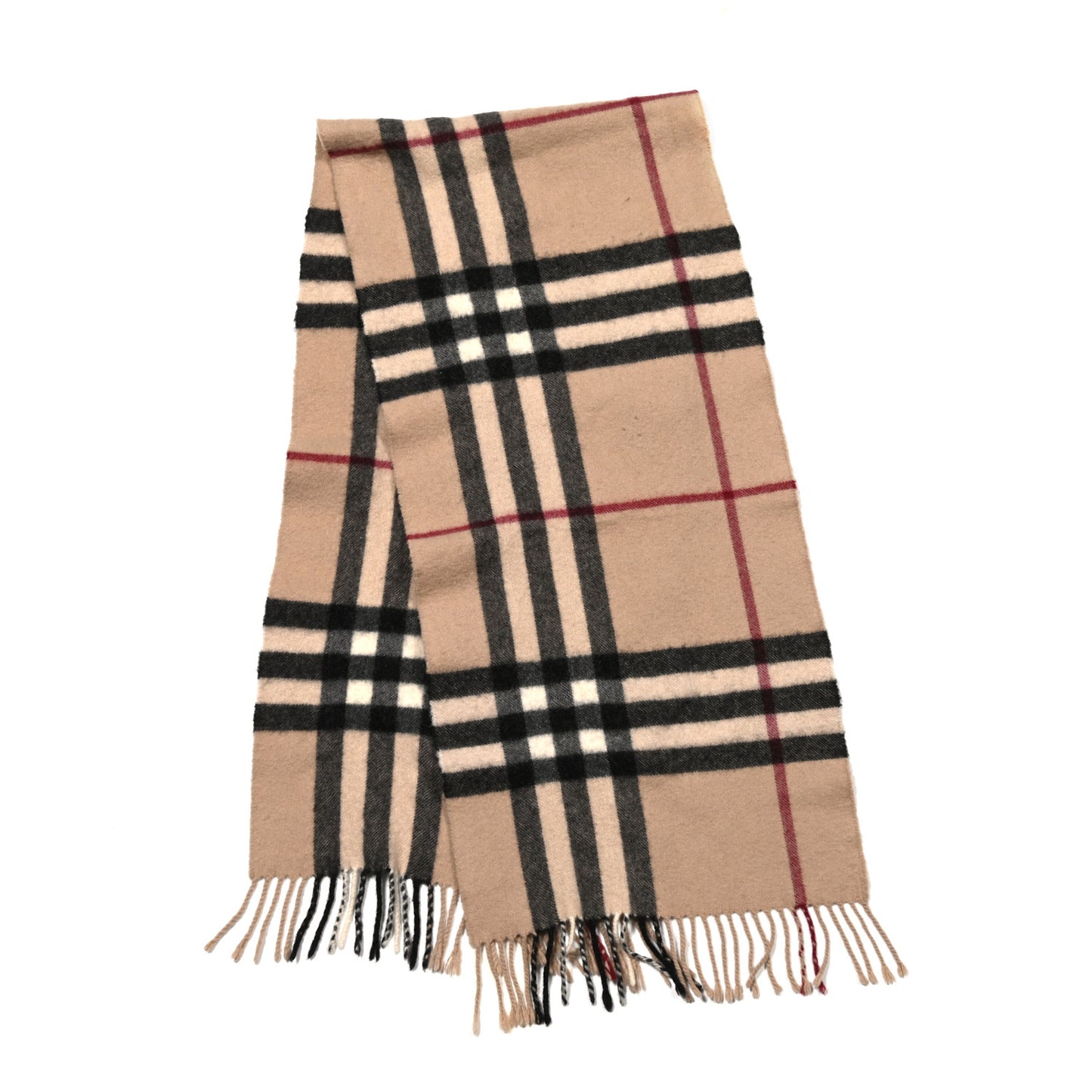 Cashmere Classic Check Fringe Scarf Camel