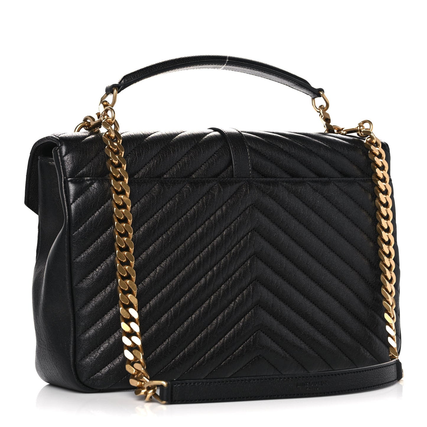 Sheepskin Matelasse Chevron Monogram Large College Satchel Black