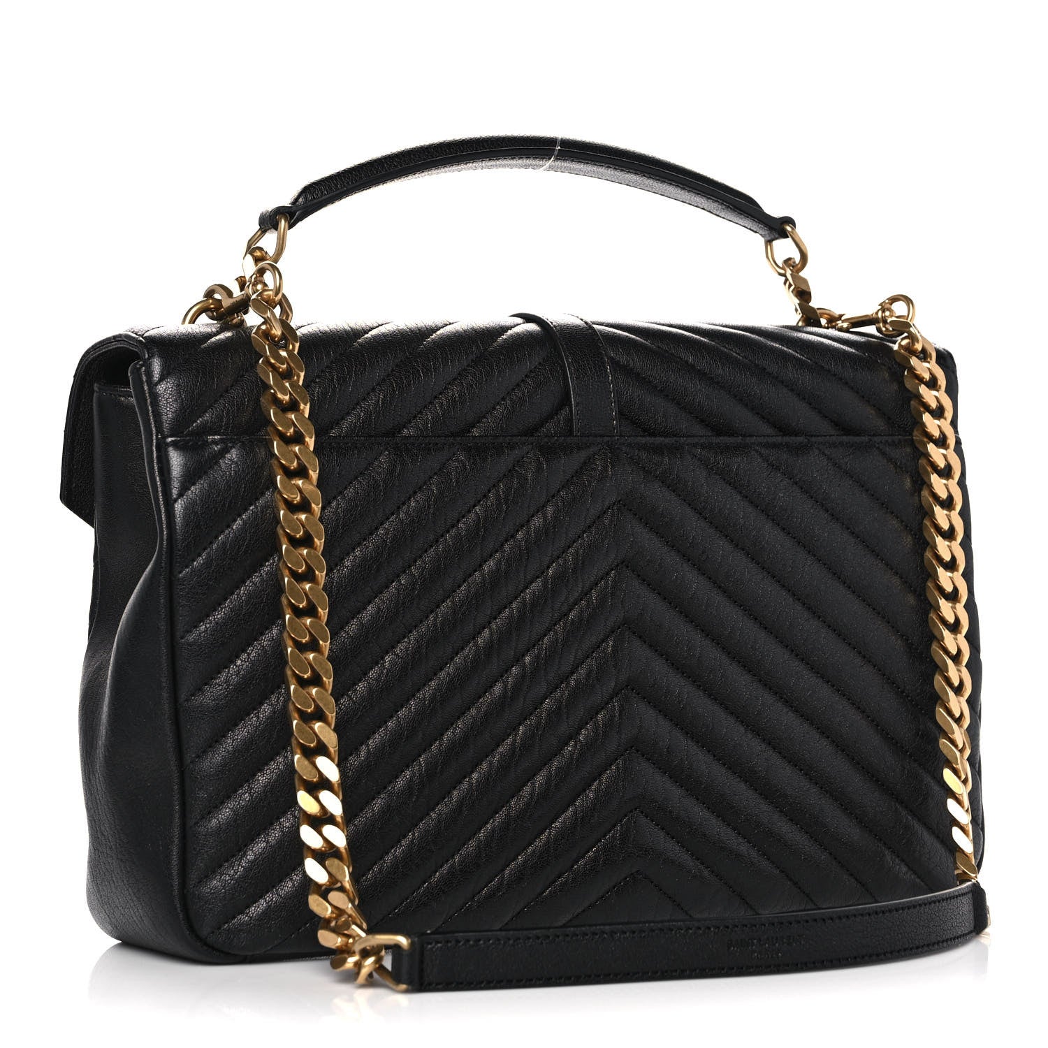 Saint Laurent Sheepskin Matelasse Chevron Monogram Large College Satchel Black 3 of 12