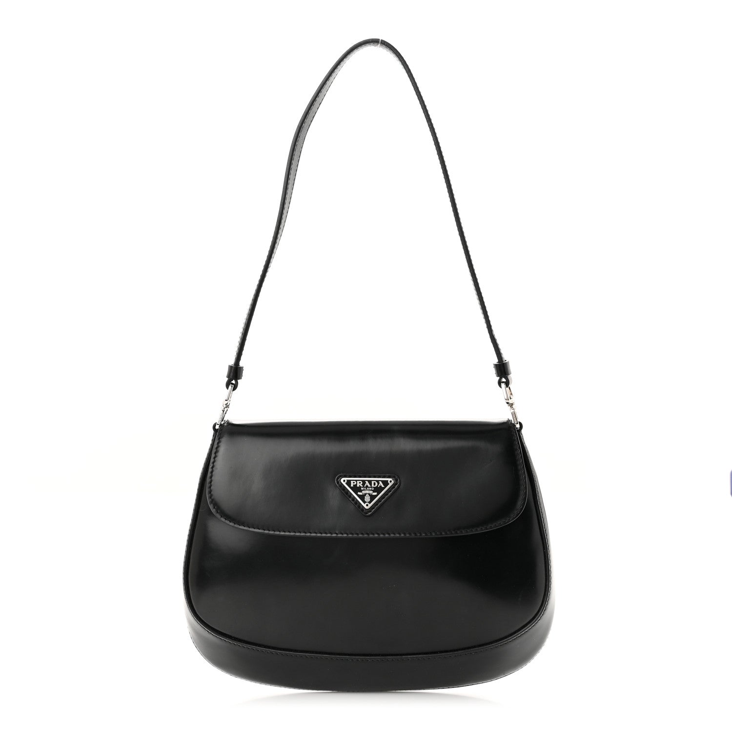Prada Spazzolato Cleo Flap Shoulder Bag Black 1 of 10