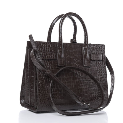 Saint Laurent Calfskin Crocodile Embossed Nano Sac De Jour Dark Brown 3 of 10