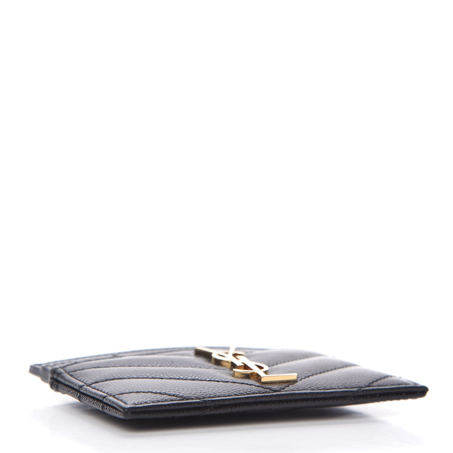 Saint Laurent Grain De Poudre Matelasse Chevron Monogram Credit Card Case Black 4 of 8