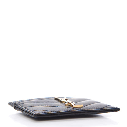 Saint Laurent Grain De Poudre Matelasse Chevron Monogram Credit Card Case Black 4 of 8