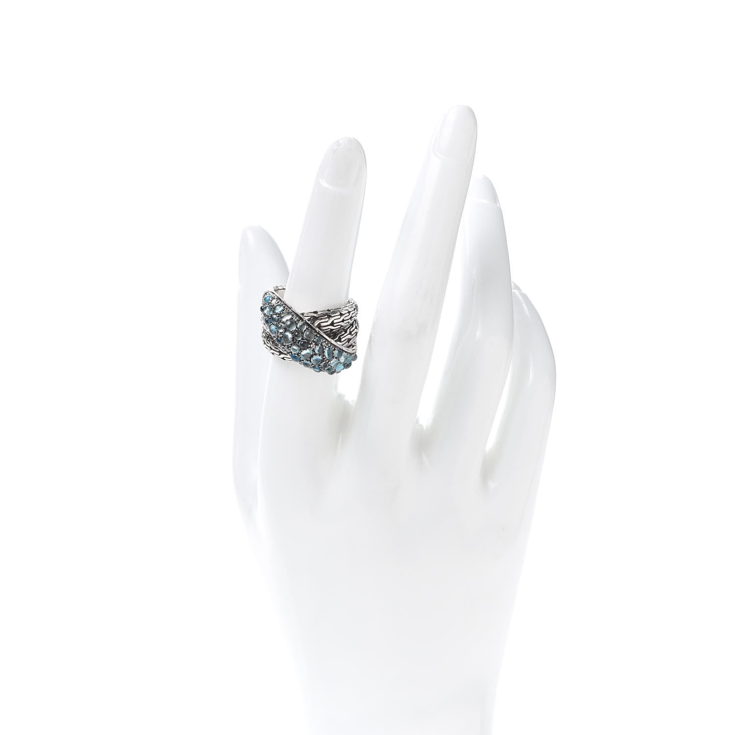 John Hardy Sterling Silver Blue Topaz Zircon Classic Chain Crossover Ring 54 7 2 of 4