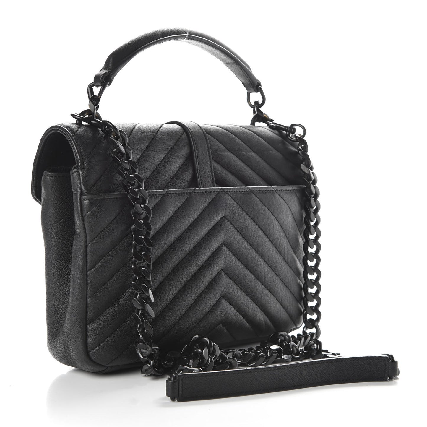 Sheepskin Matelasse Chevron Monogram Monochrome Medium College Bag Black