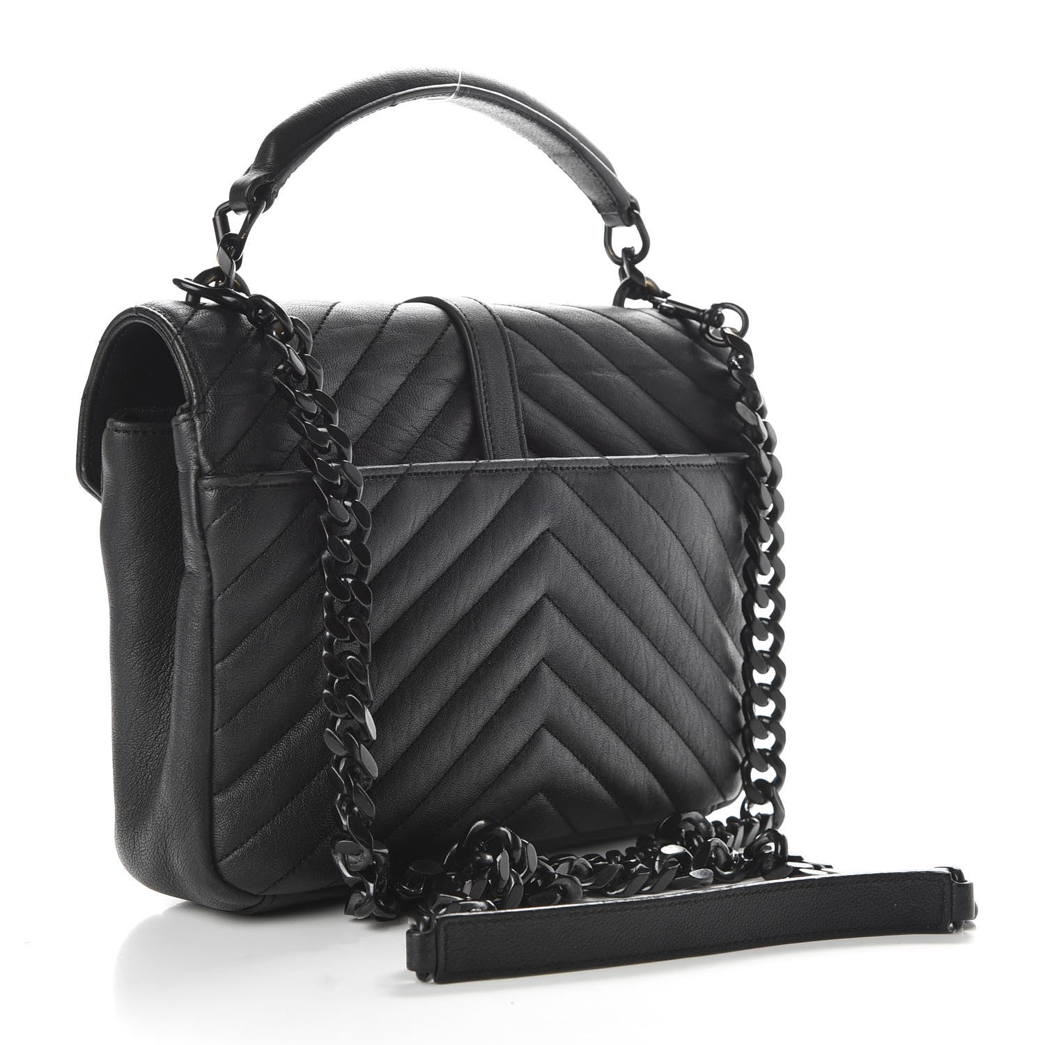 Saint Laurent Sheepskin Matelasse Chevron Monogram Monochrome Medium College Bag Black 3 of 12