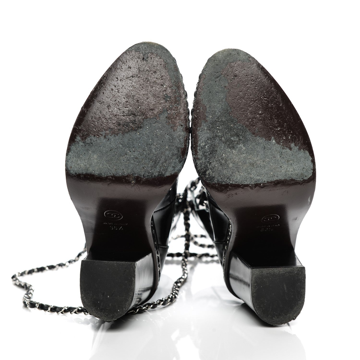 Chanel Patent Chained Tall Combat Boots 36.5 Black 5 of 8