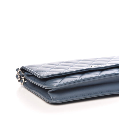 Chanel Lambskin Quilted Wallet On Chain WOC Blue 9 of 10