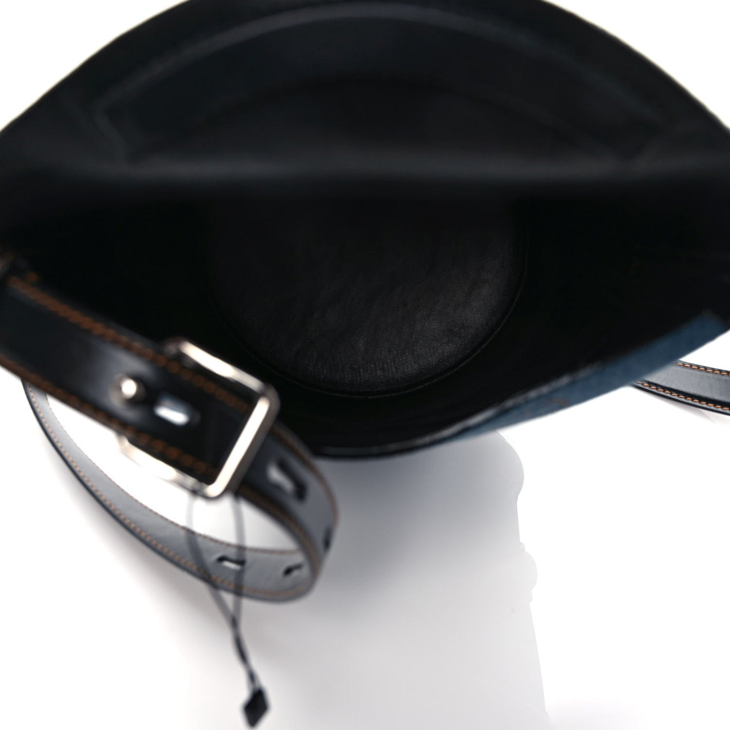 Denim Calfskin The Curve Small Shoulder Bag Black