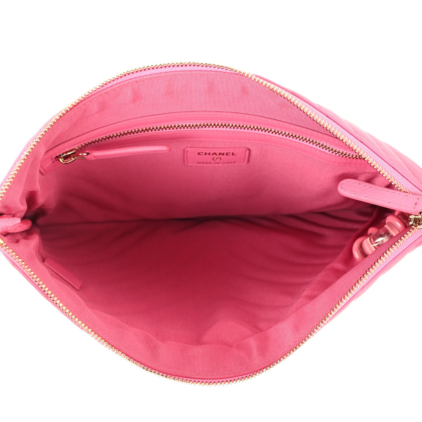 Lambskin Chevron Quilted Charms Medium Cosmetic Case Pink