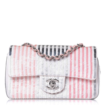 Chanel Sequin Striped Mini Flap Pink White 1 of 9