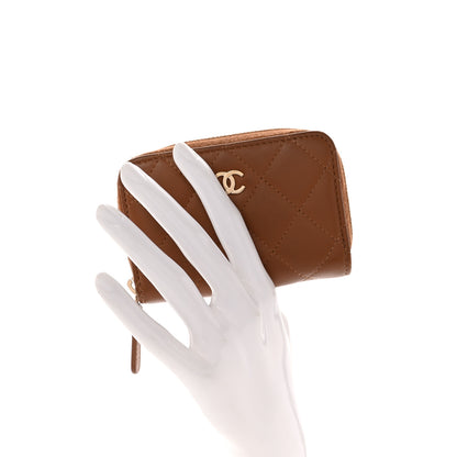 Chanel Lambskin Quilted Zip Around Coin Purse Wallet Brown 2 of 7