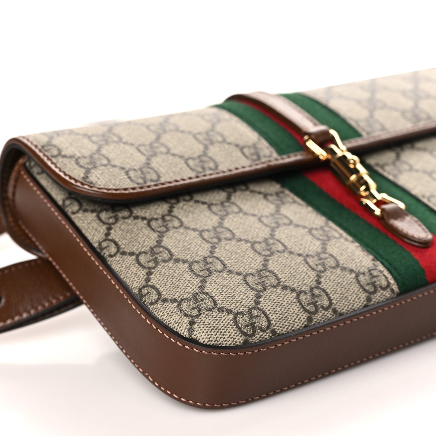 GG Supreme Monogram Azalea Calfskin Web Jackie 1961 Belt Bag 100 40 Beige Ebony Brown Sugar