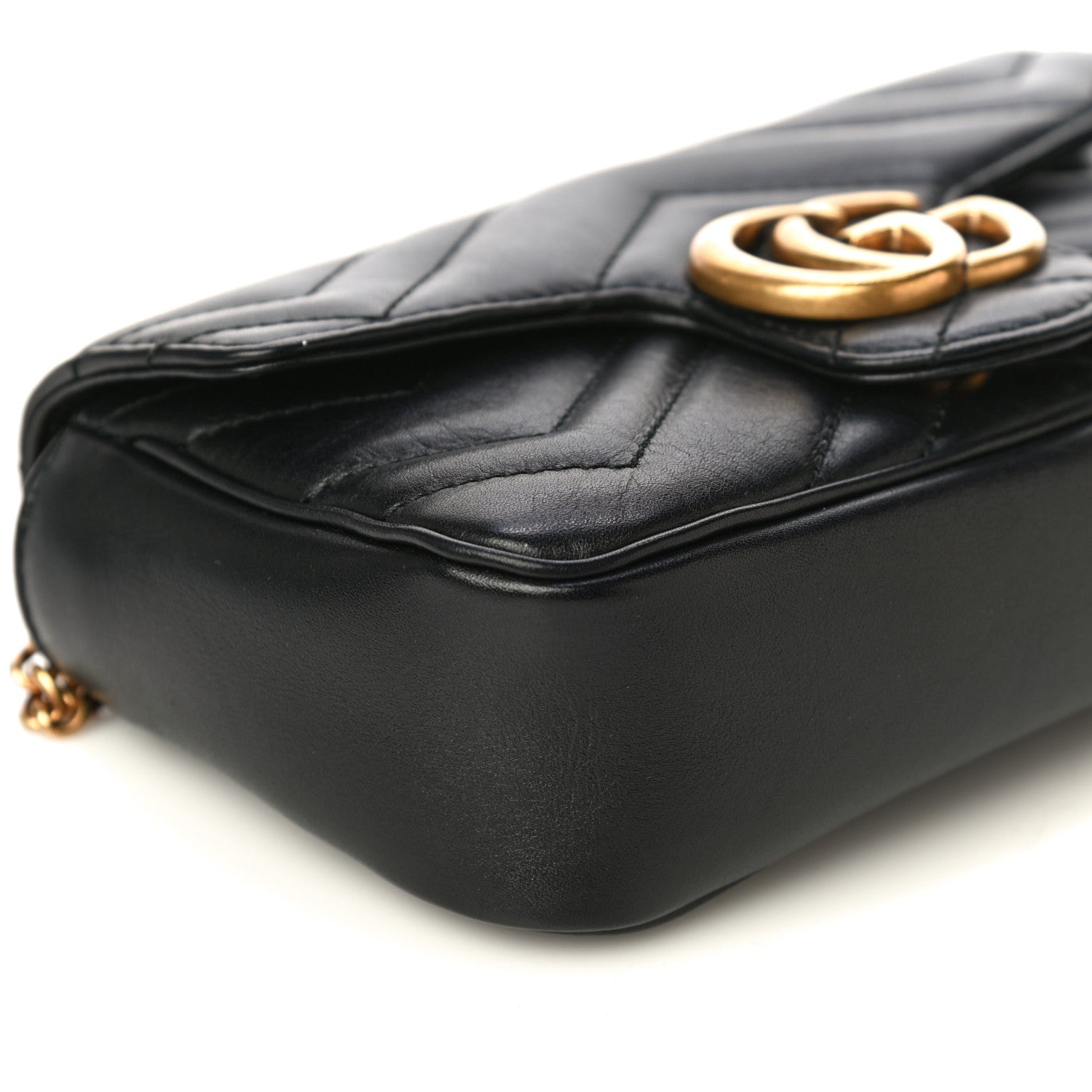 Gucci Calfskin Matelasse Super Mini GG Marmont Shoulder Bag Black 9 of 17