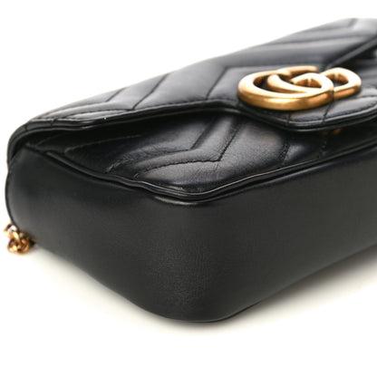 Gucci Calfskin Matelasse Super Mini GG Marmont Shoulder Bag Black 9 of 17