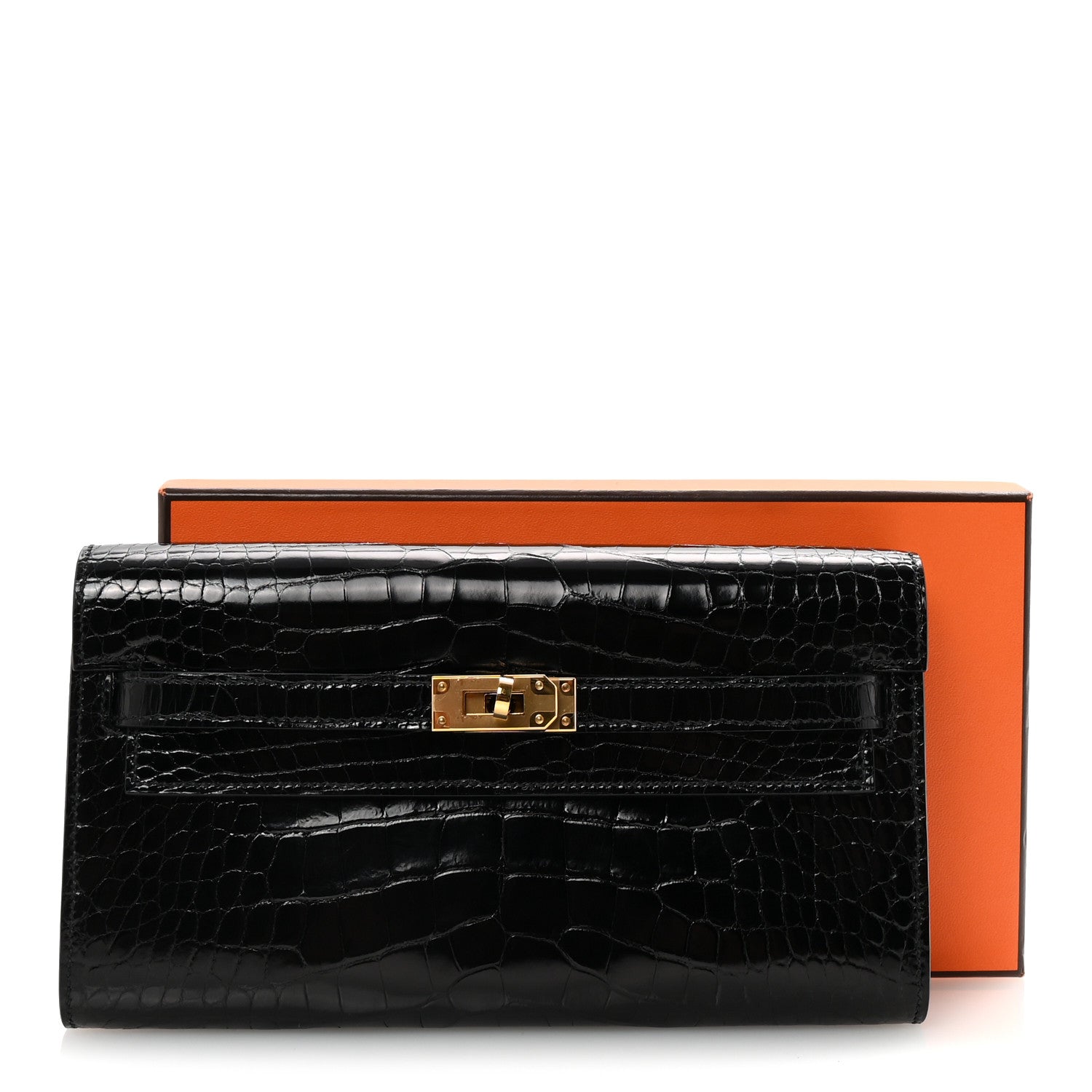 Hermes Shiny Alligator Kelly Wallet To Go Black 9 of 9