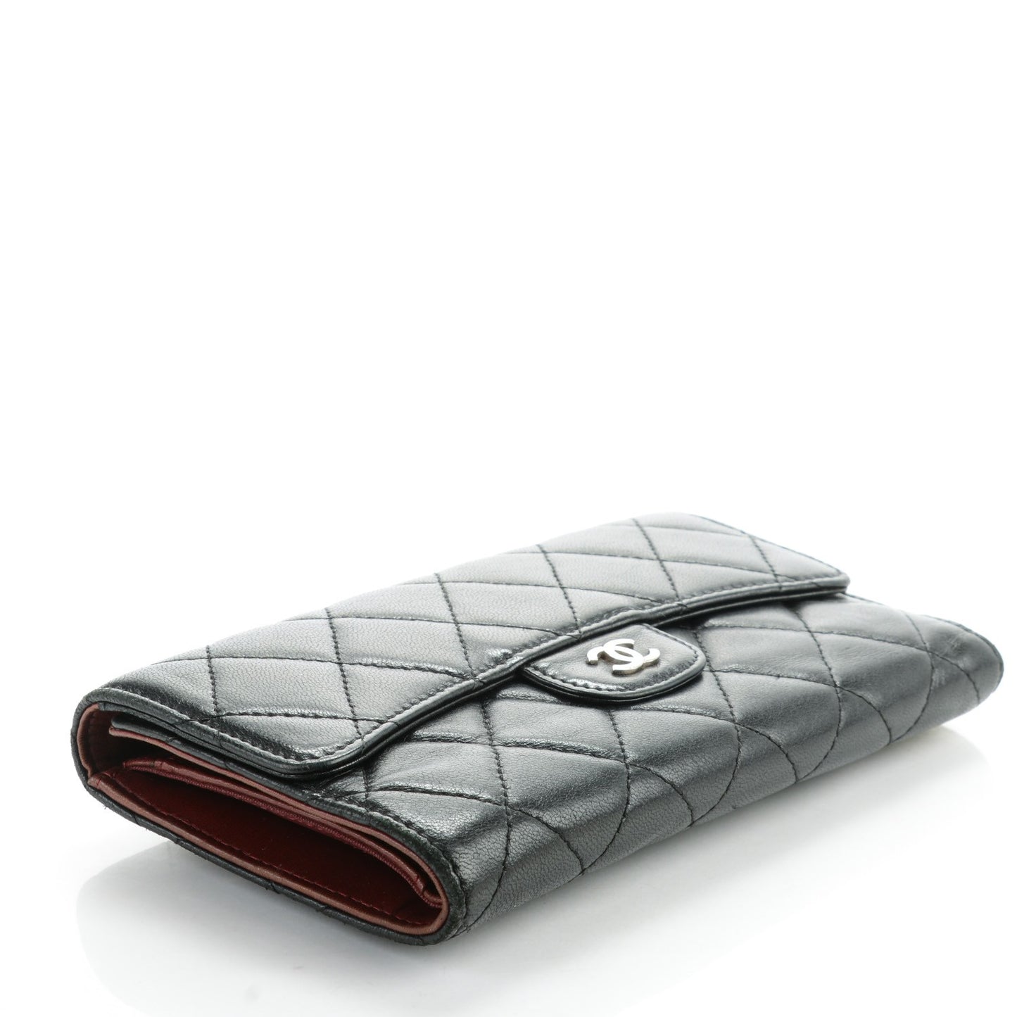 Lambskin Quilted Large Flap Wallet Black