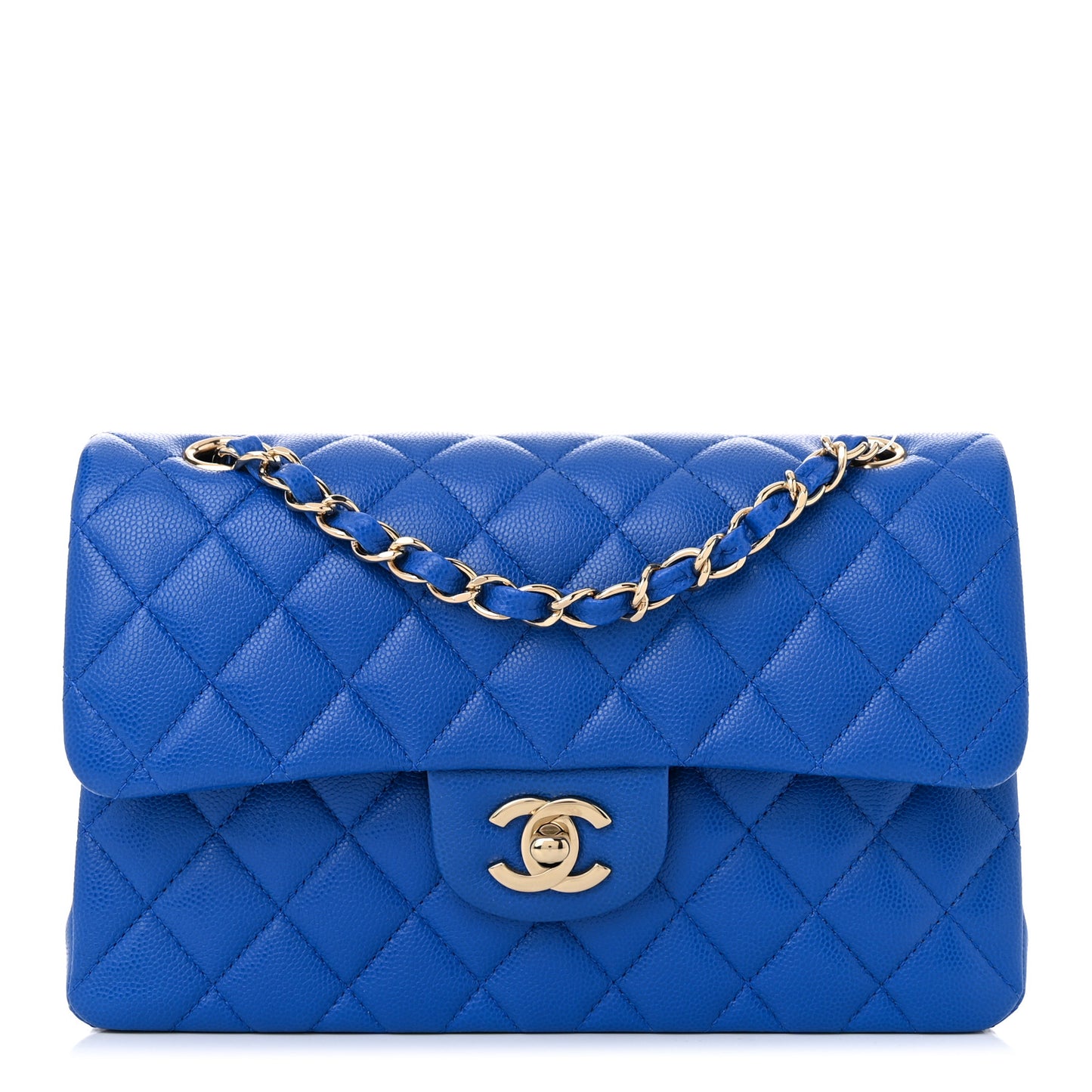 Caviar Quilted Small Double Flap Blue