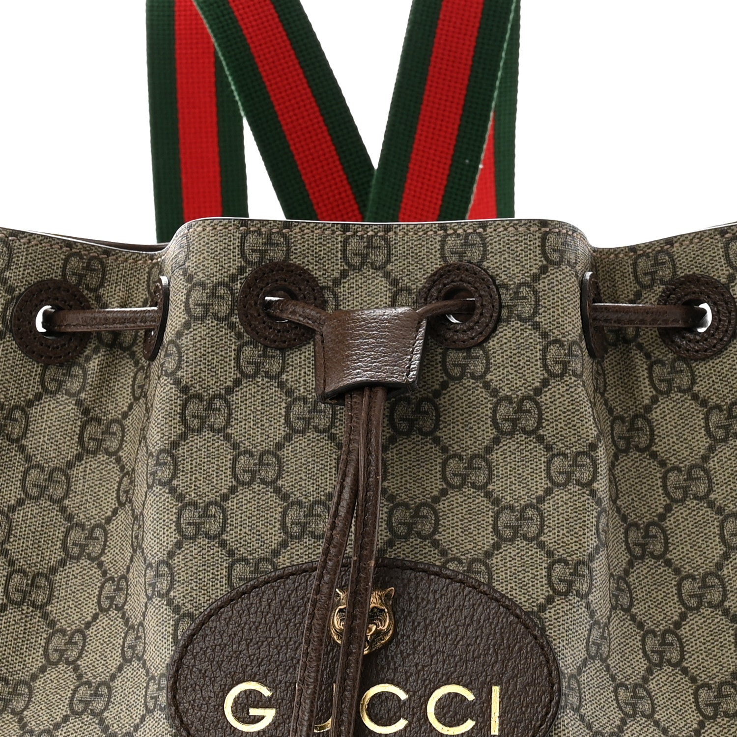 Gucci GG Supreme Monogram Neo Vintage Drawstring Bucket Backpack Beige New Acero Crop 5 of 12