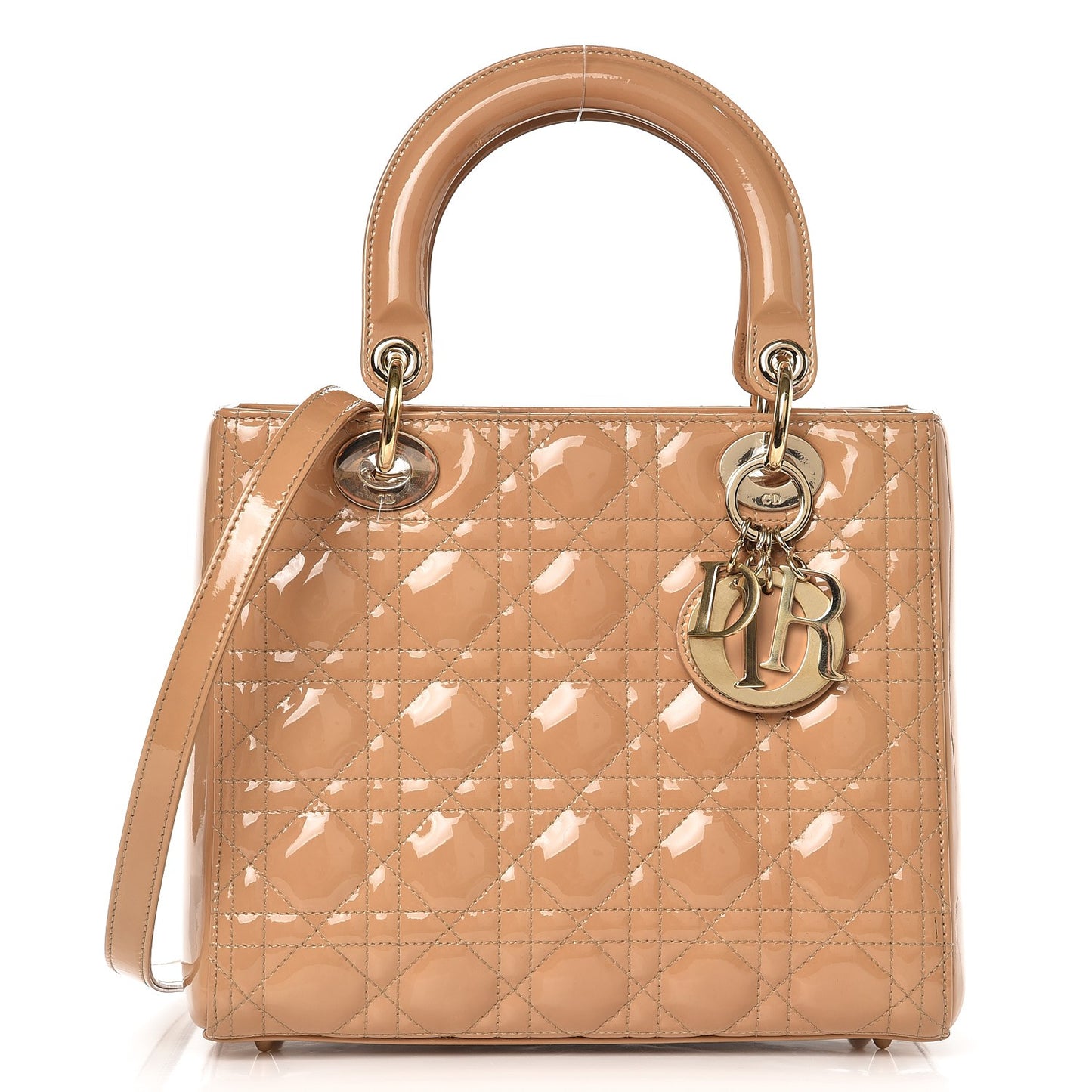 Patent Cannage Medium Lady Dior Beige