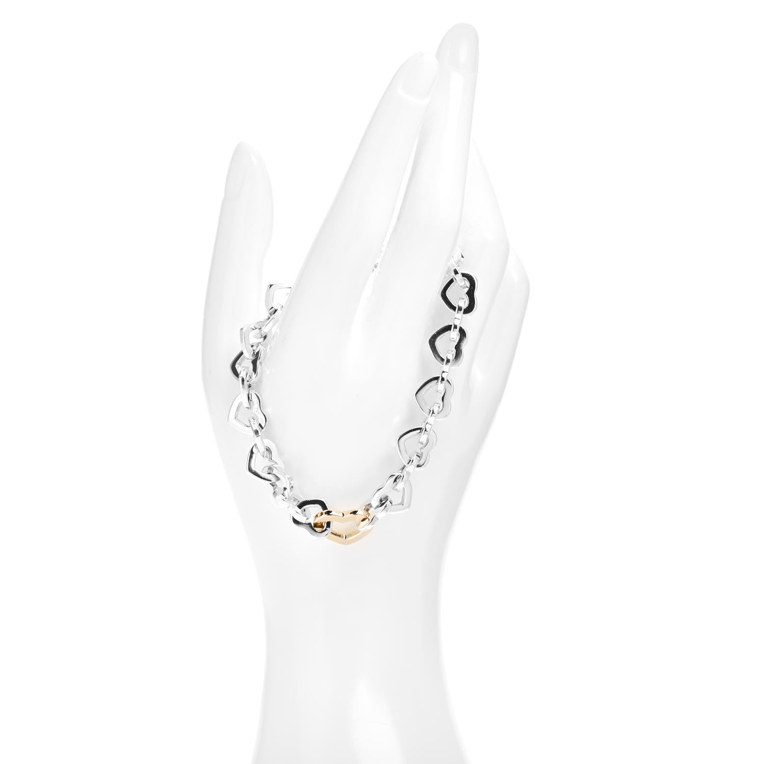 Tiffany Sterling Silver 18K Yellow Gold Heart Links Bracelet 2 of 4