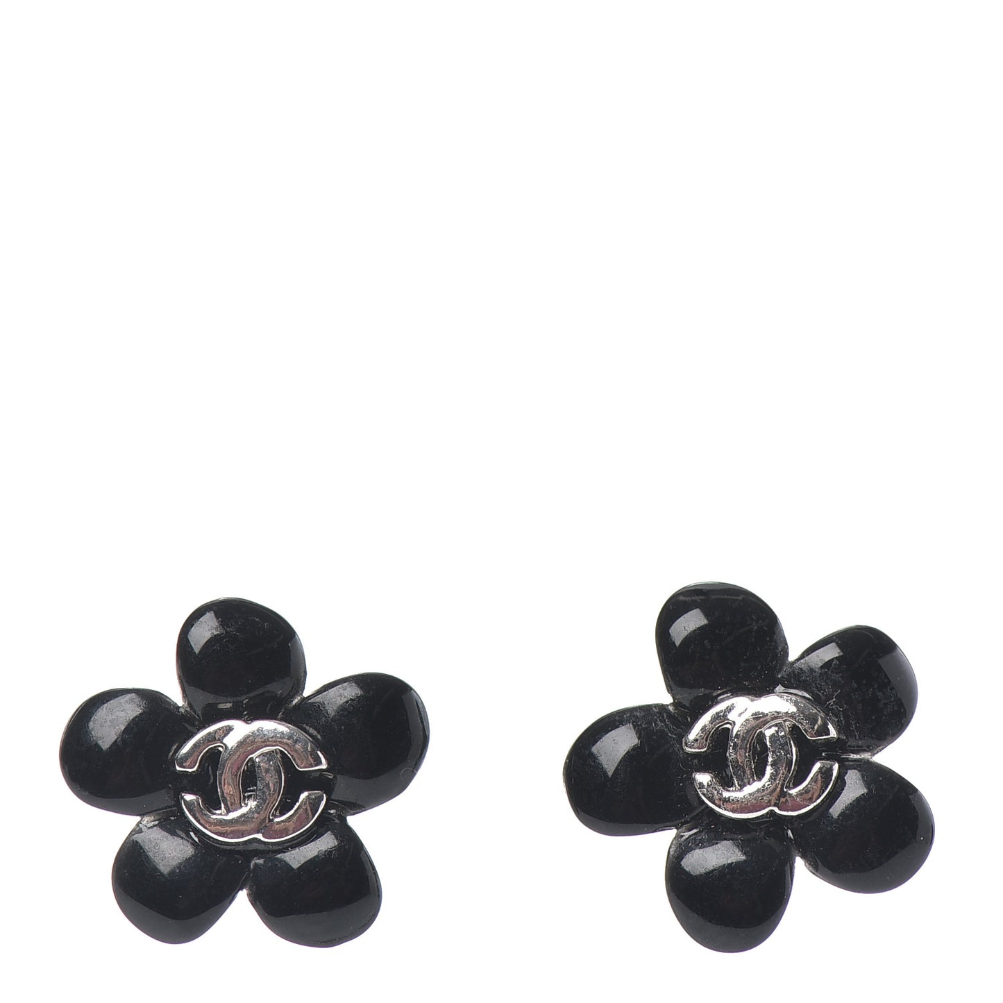 Flower CC Earrings Black Silver