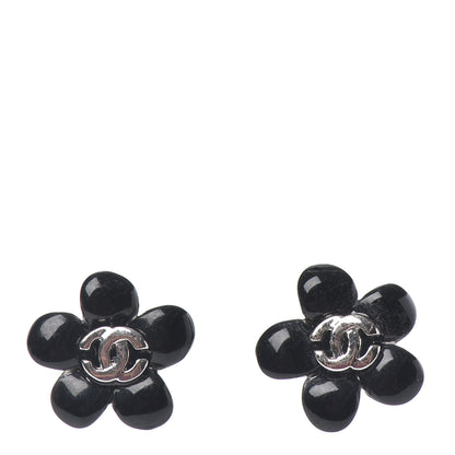 Chanel Flower CC Earrings Black Silver 1 of 4