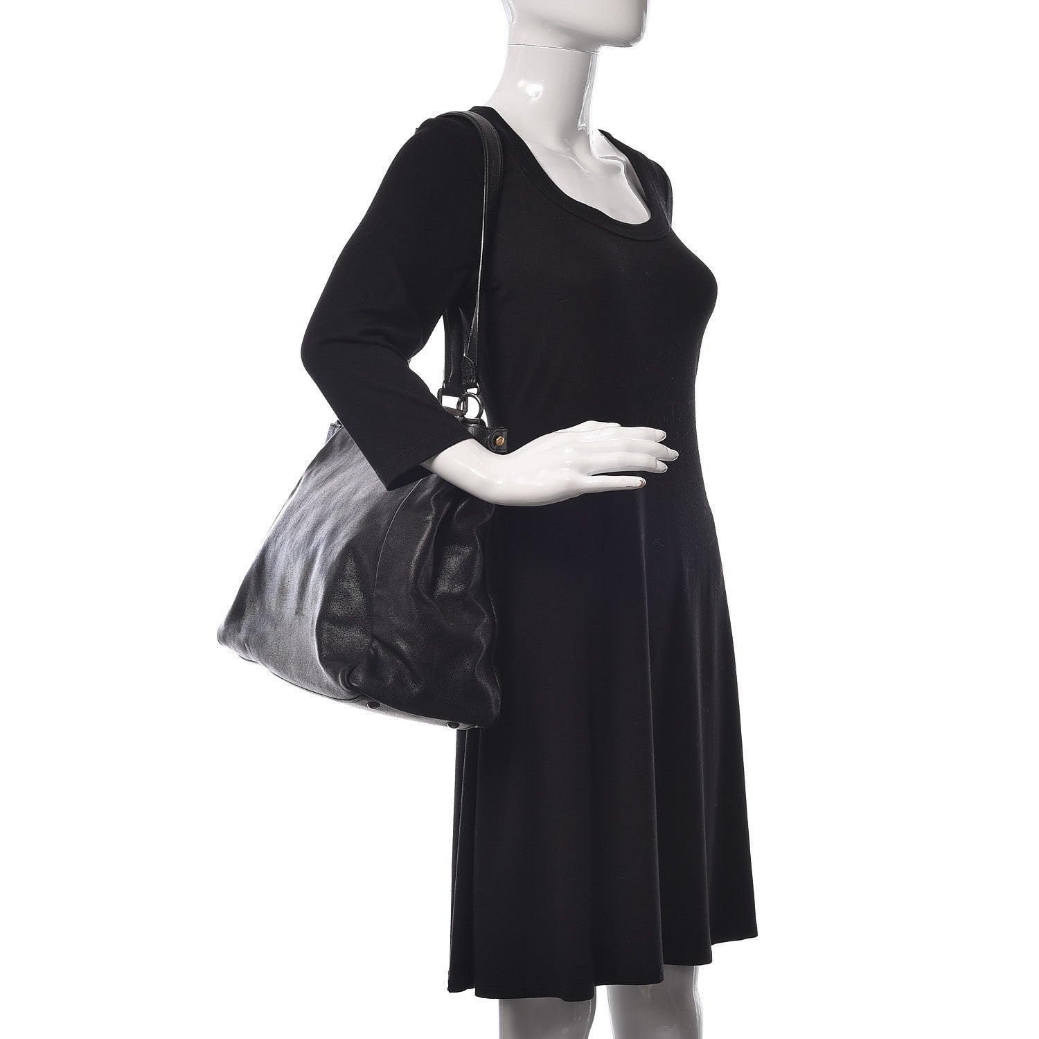 Fendi Goatskin Large Peekaboo Iconic Satchel Black 2 of 9