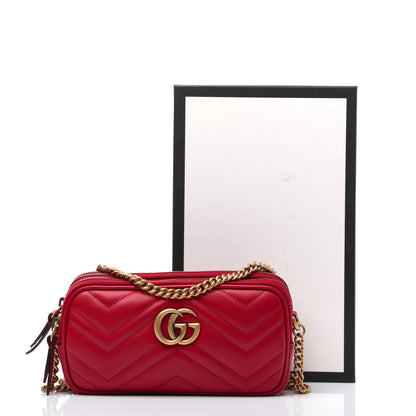 Gucci Calfskin Matelasse Mini GG Marmont Chain Crossbody Bag Hibiscus Red 16 of 16