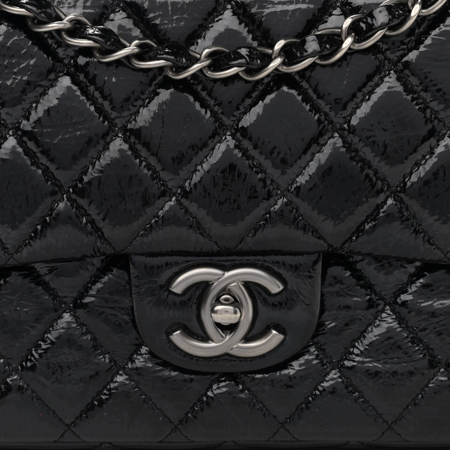 Chanel Distressed Patent Quilted Medium Double Flap Black 8 of 10