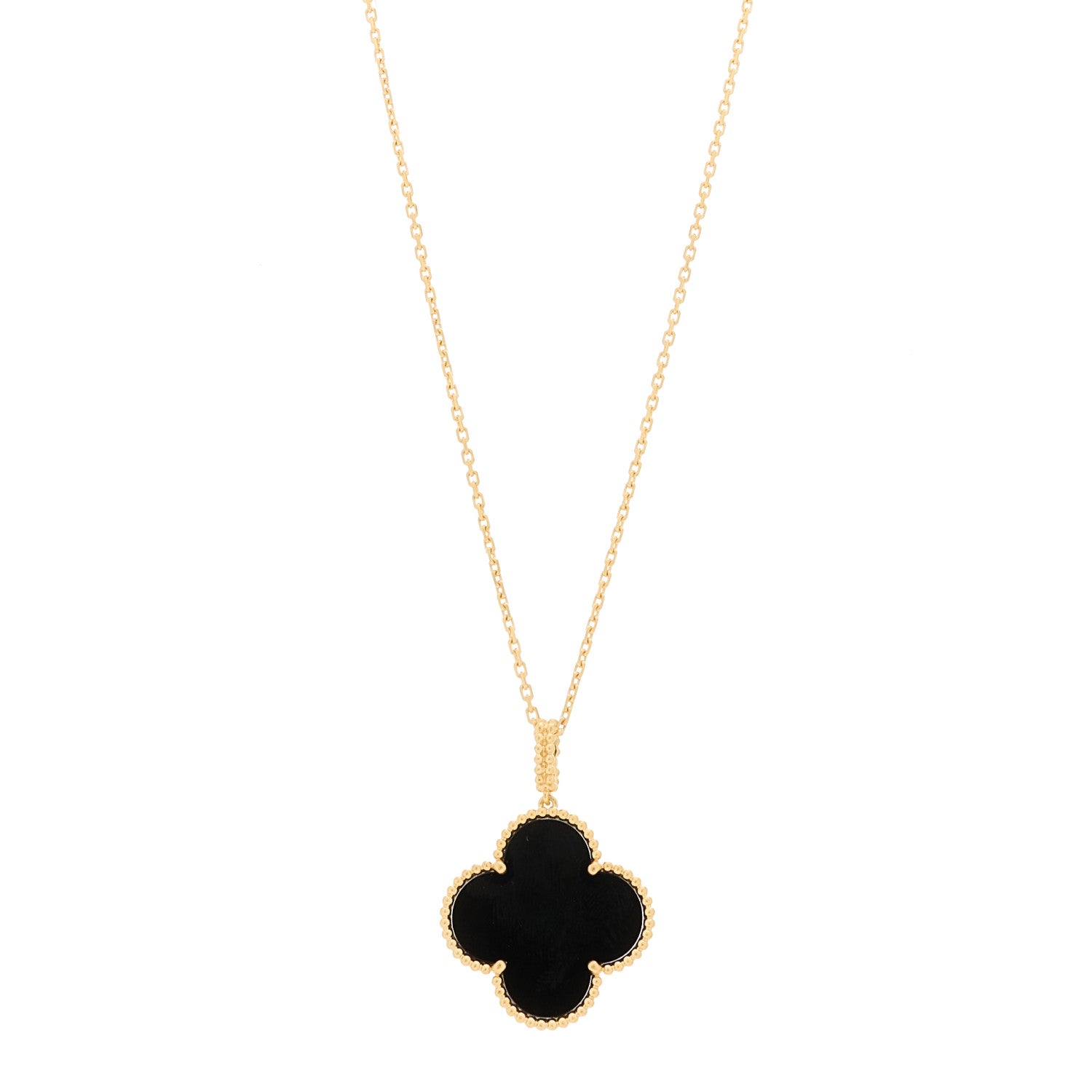 Van Cleef & Arpels 18K Yellow Gold Black Onyx Magic Alhambra Pendant Necklace 1 of 5
