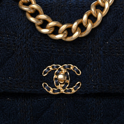 Chanel Tweed Quilted Large Chanel 19 Flap Navy Blue 7 of 12