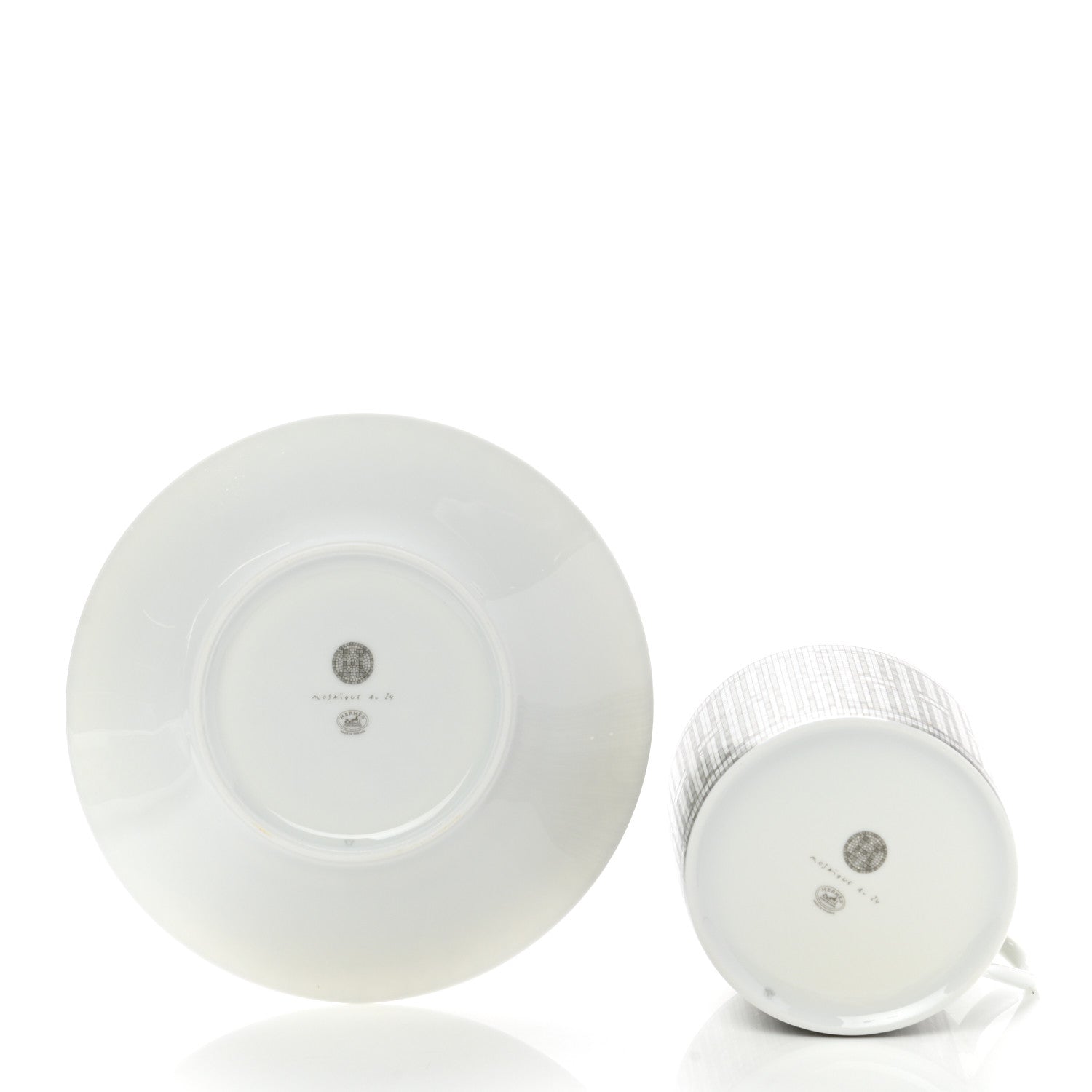 Hermes Porcelain Mosaique Au 24 Breakfast Cup And Saucer Set Of 2 Platine 5 of 11