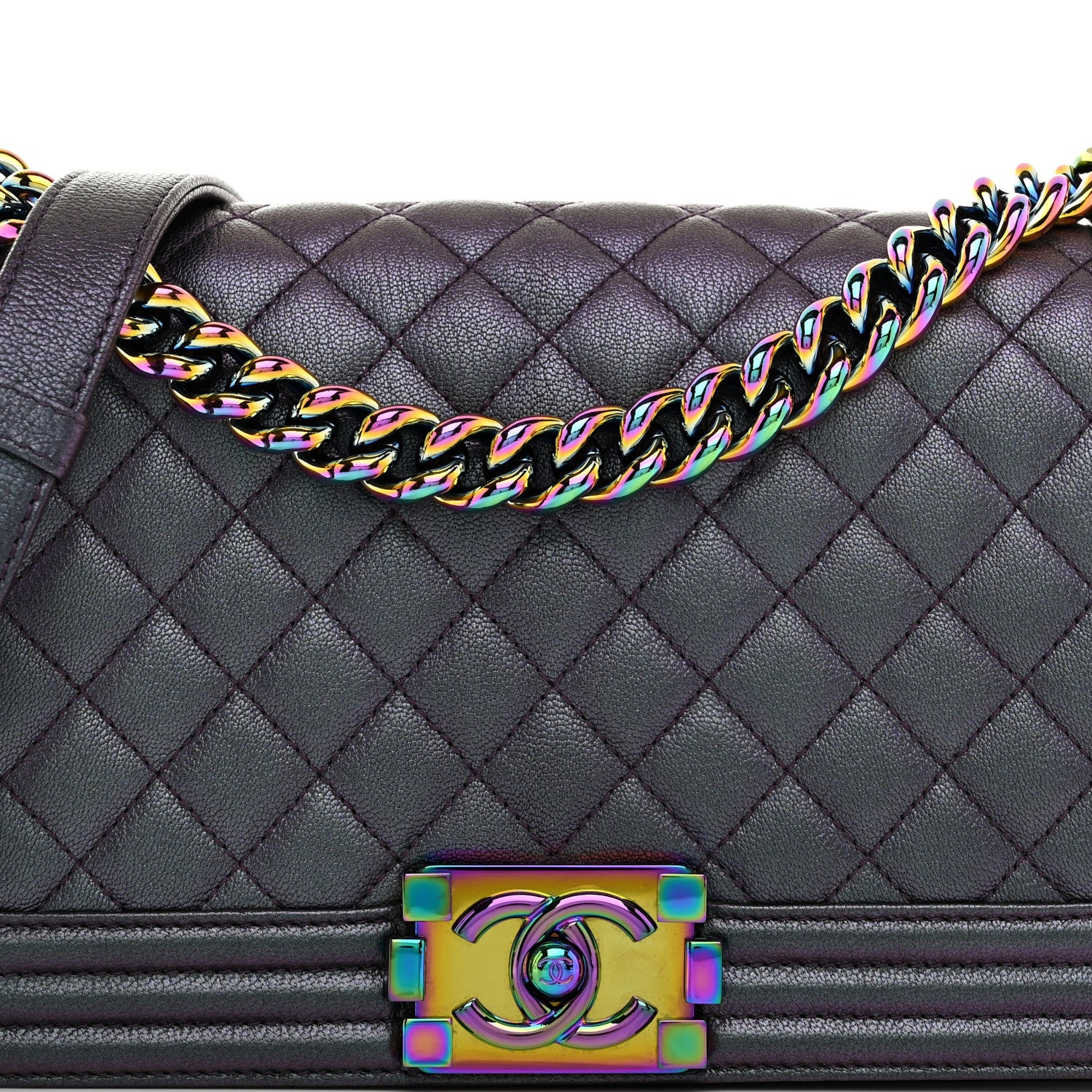 Chanel Iridescent Goatskin Quilted Medium Boy Flap Purple 8 of 10