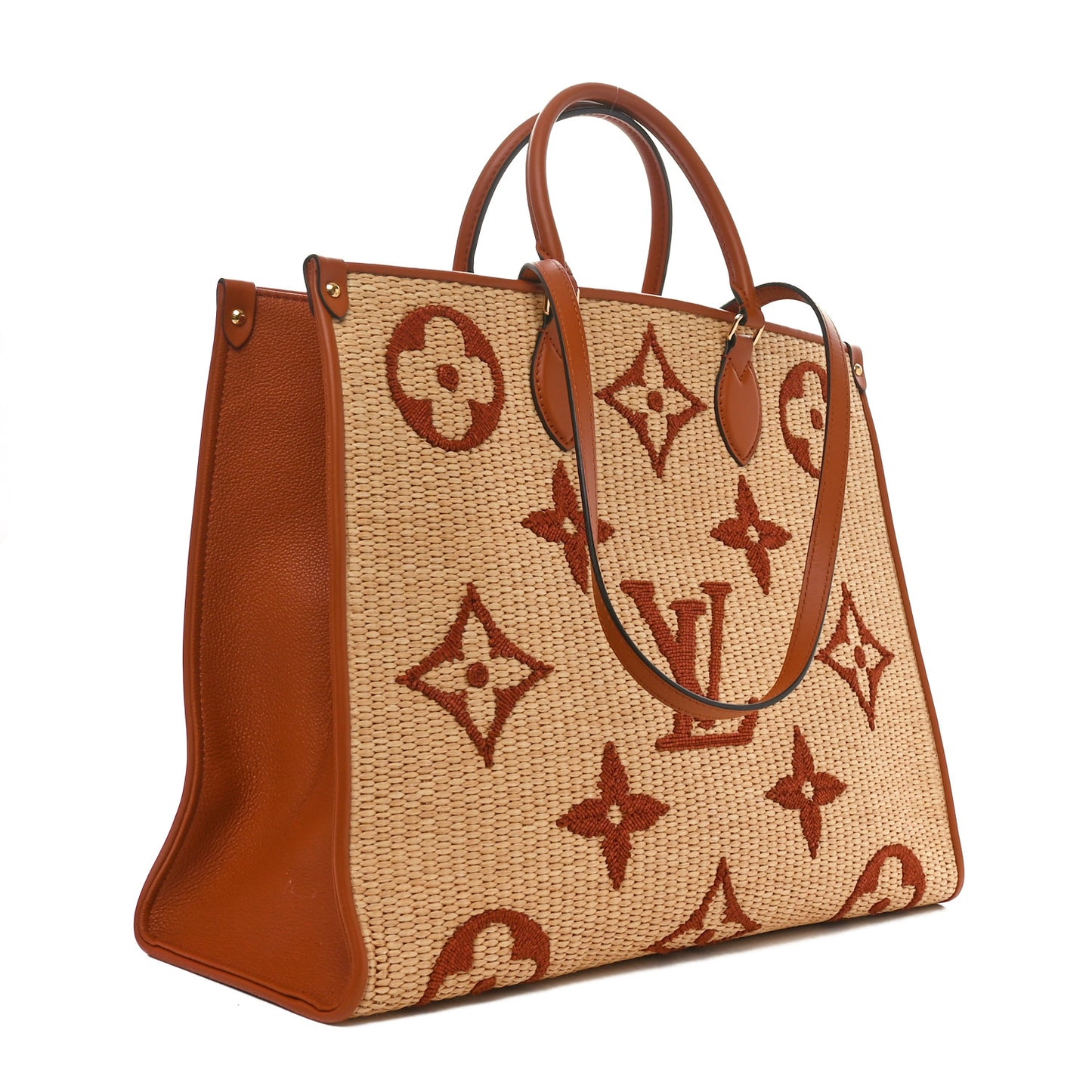 Raffia Calfskin Monogram Giant Onthego GM Tan